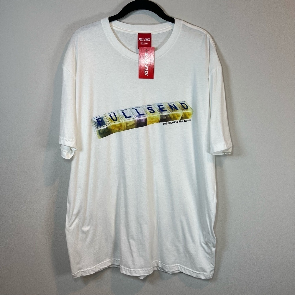 Full Send Nelk Boys Addicted to the Send Crew Neck T-Shirt White Graphic  NEW XL